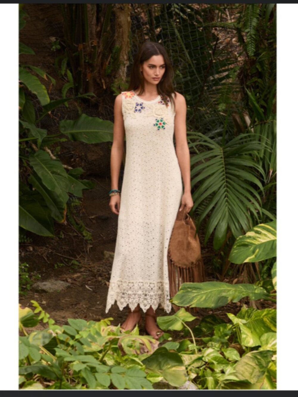 Johnny Was Natural Nydia Applique Tank Dress Slip